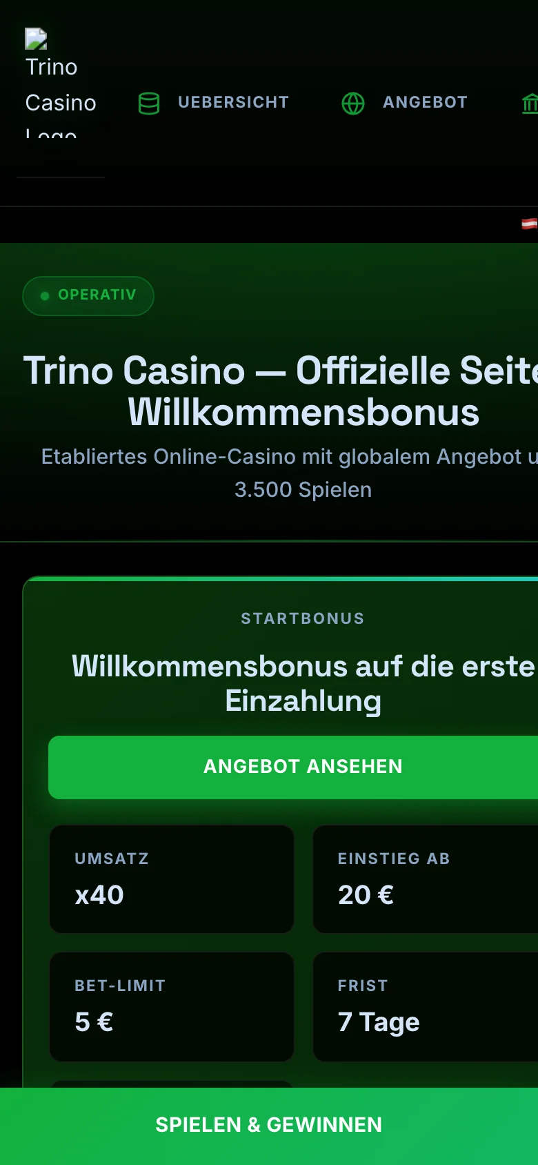 Trino Casino mobile lobby screenshot