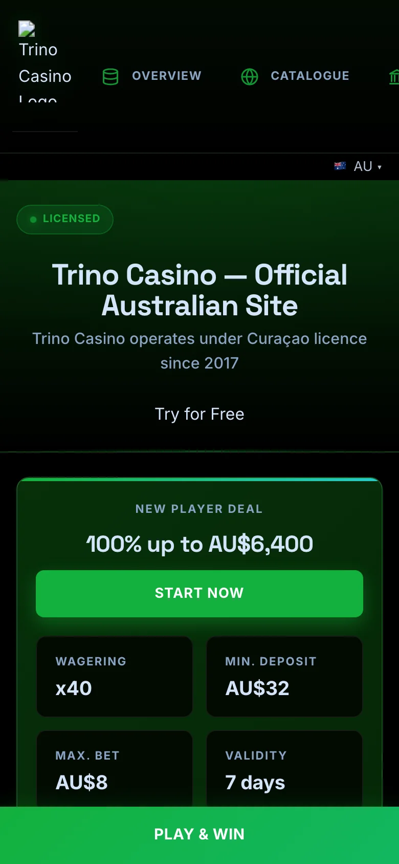 Trino Casino mobile lobby screenshot