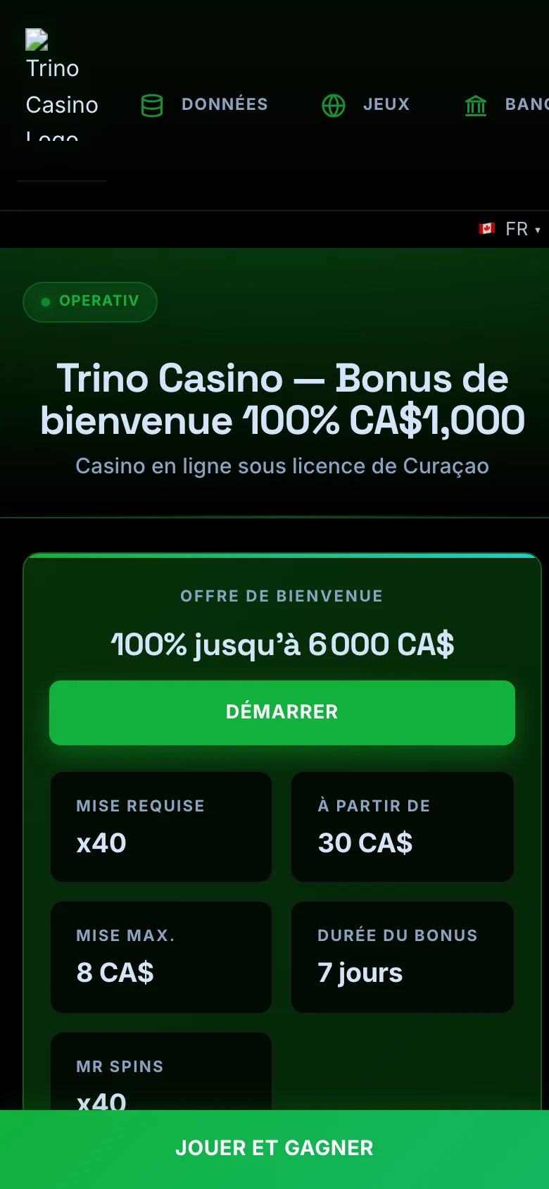 Trino Casino mobile lobby screenshot